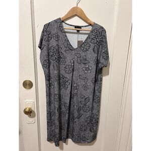 NWT J Jill Black/White Floral Print Flowy Shirt‎ Dress | Small Petite
